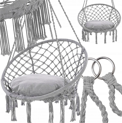 Hangend zitnest met kussen, grijs