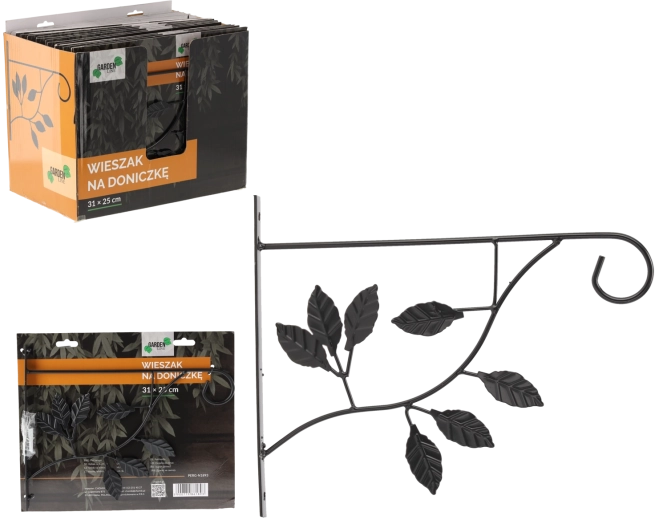 Wandhaak voor hangbloempot 31 × 25 cm – zwart, bladmotive