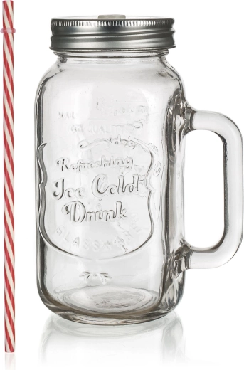 Glazen mok met deksel en rietje 700 ml MADEIRA
