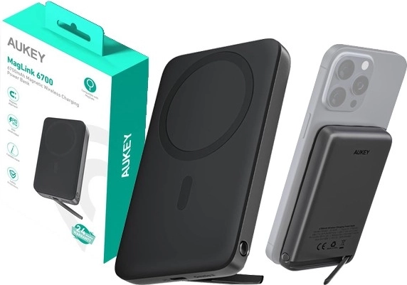Aukey MagSafe powerbank 6700 mAh met 20 W vermogen en LED‑indicator, USB‑C