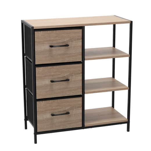 Kastje met 3 stoffen lades en planken 70 × 30 × 80 cm