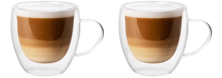 Set van 2 thermoglazen met dubbele wand en oor 250 ml