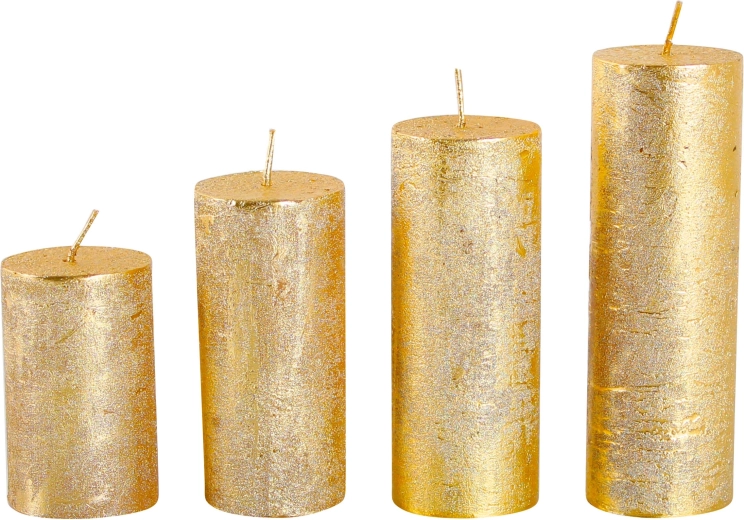 Rustieke adventskaarsen Provence goudkleurig, 4 stuks