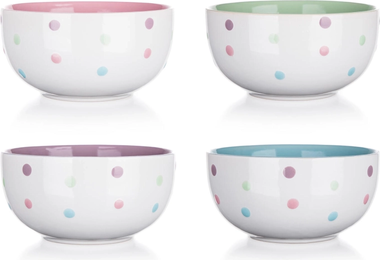 Keramische kom met stippen 520 ml mix kleuren