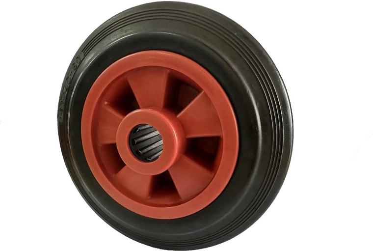 Vervangend kunststof wieltje met velg 100 mm, glijlager, naaf 12 mm