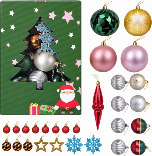 Glanzende, onbreekbare kerstballen voor de kerstboom, set van 32 stuks