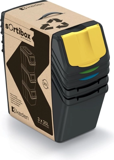 Set van drie sorteervuilnisbakken Sortibox II 3x25 l – gerecycled zwart