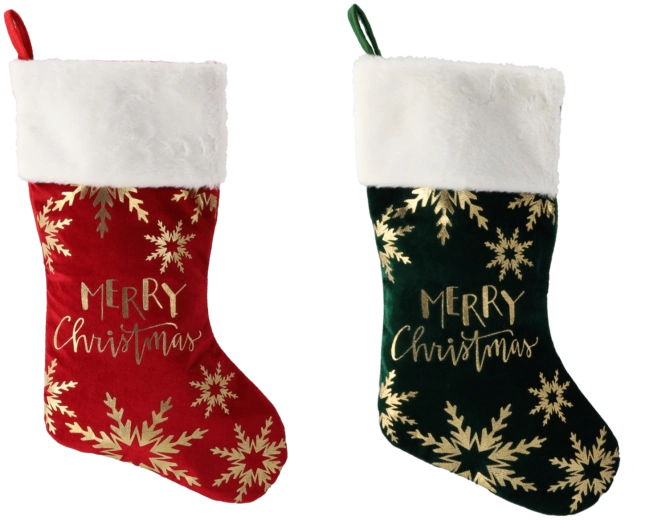 Kerstcadeausok 50 cm rood/groen met boommotief en opschrift Merry Christmas