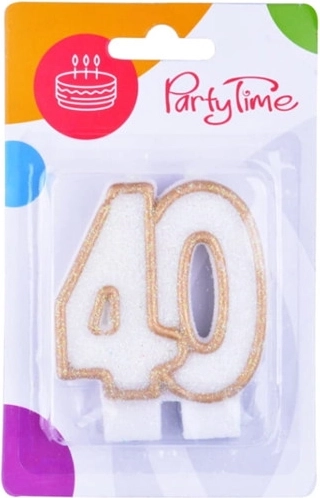 Jubileumkaars nummer 40 wit met gouden rand 7,5 cm