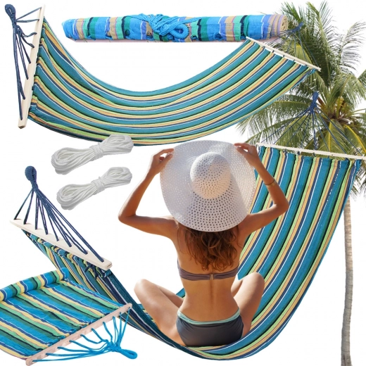 Tuin hangmat met houten spreidstokken 200 × 80 cm, gestreept, draagvermogen 150 kg