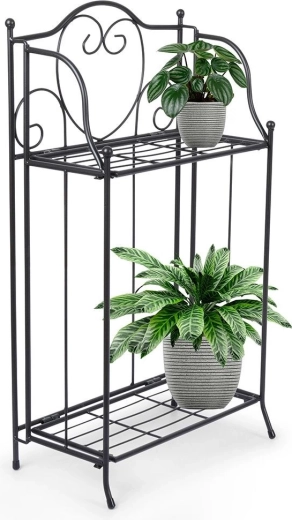 Metalen tweelaagse plantenstandaard zwart 34,5 × 18,5 × 65 cm