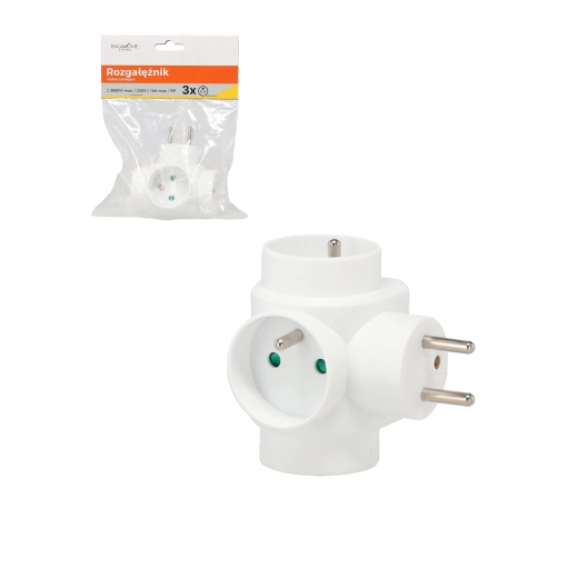 Cube-vormige splitter, 3 stopcontacten, wit