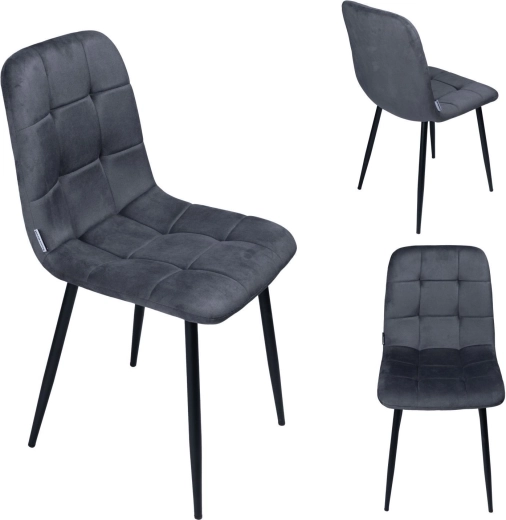 Gestoffeerde eetkamerstoel van velours in loftstijl, grafiet - 1 stuk
