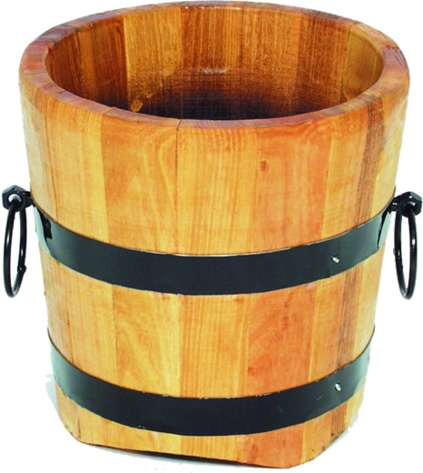 houten bloempot met metalen ringen en handgrepen 25 x 25 cm