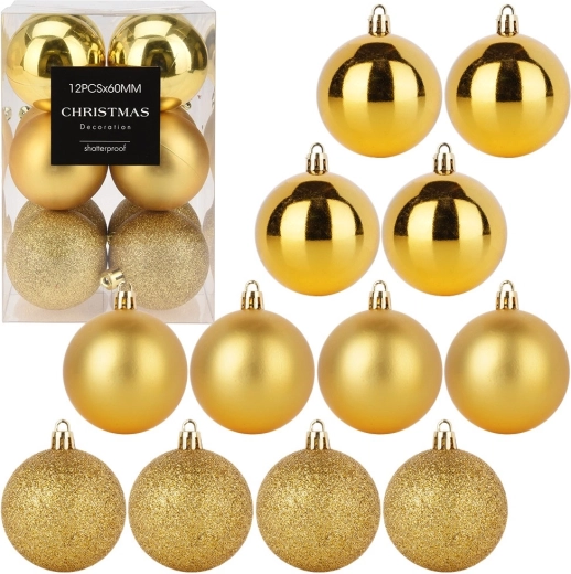 Set onbreekbare kerstballen goud 6 cm, 12 stuks