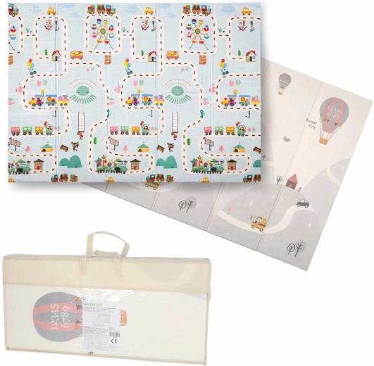 Opvouwbare dubbelzijdige schuimeducatieve speelmat 150 × 200 cm – straten en ballonnen