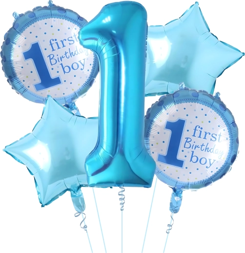 Ballonnen voor de eerste verjaardag van een jongen – set van 5 stuks met sterretjes