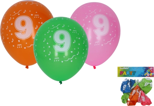Opblaasbare ballonnen 30 cm met cijfer 9, set van 5 stuks
