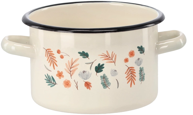 Geglazuurde pan 2 l, 16 cm, crème met bladeren