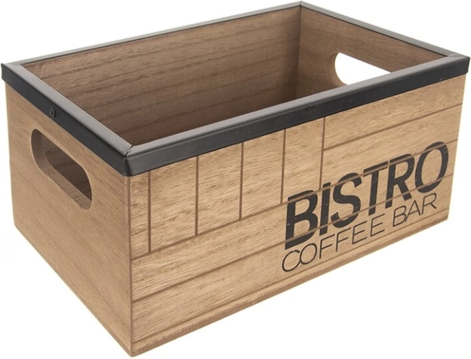 Houten krat Bistro coffee bar met metalen rand 20 × 13 × 8,8 cm