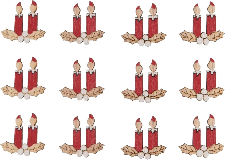 Zelfklevende houten kaarsjes rood 3 cm (12 stuks)