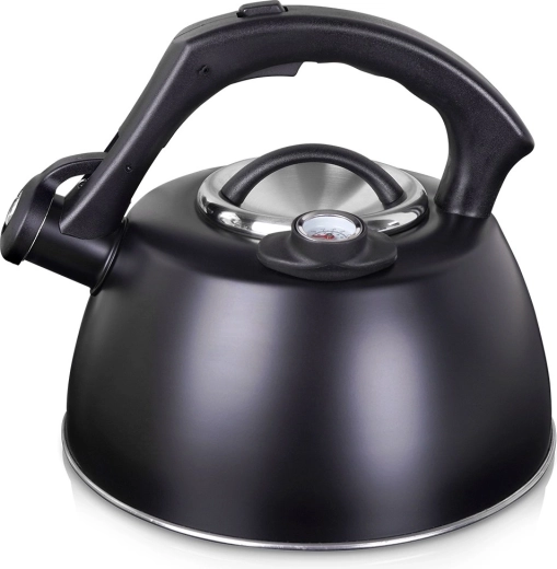 Stalen fluitketel met thermometer 3 l – zwart