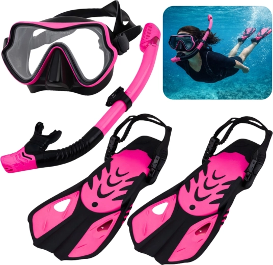 Snorkelset met masker, snorkel en vinnen zwart‑roze S/M (EU 37‑41)