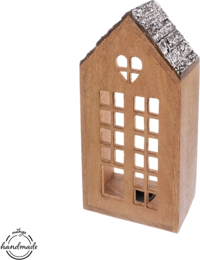 Houten lantaarn in de vorm van een huisje, 28,5 cm
