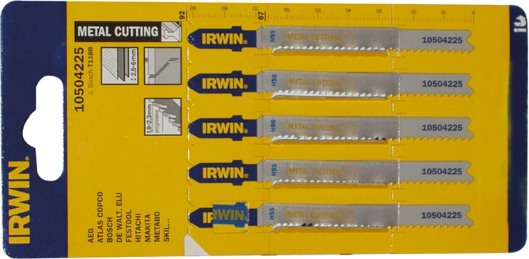 Set reciprozaagbladen HSS T118B voor metaal IRWIN, 92 mm (5 stuks)