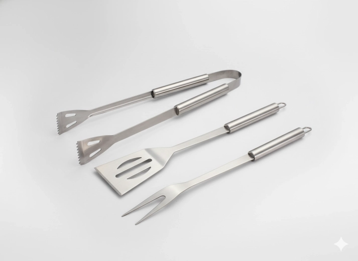 Set van 3 barbecuetools in etui – spatel, vork en tang