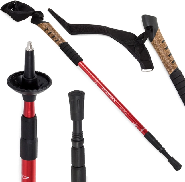 Kurk Trekkingstok Nordic Walking met anti-shock systeem, rood