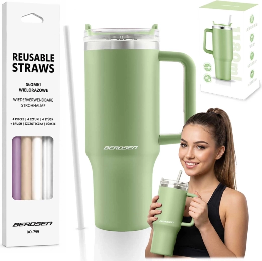 Berdsen vacuüm thermobeker met rietje 1180 ml groen - 1 stuk
