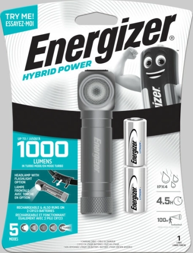 Energizer hybride LED-hoofdlamp voor handmatig en handsfree gebruik, 1000 lm
