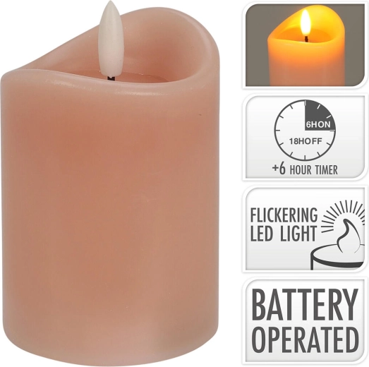 LED-kaars met flikkerende vlam en timer, roze 7 × 10 cm