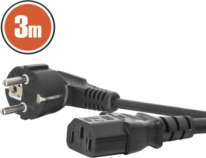 Netsnoer IEC C13 met haakse stekker, 3 m, zwart