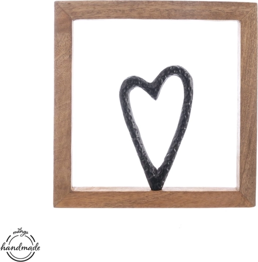 Decoratief hart met lijst van mangohout en metaal