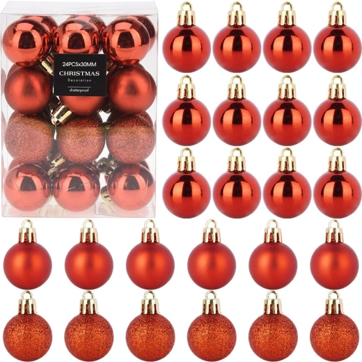 Onbreekbare kerstballen rood 3 cm, 24 stuks
