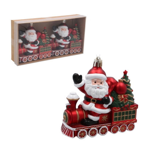 Set kerstboomornamenten trein met Sinterklaas, 2 stuks