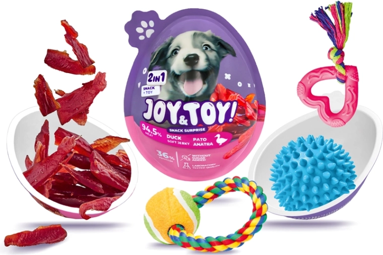 Joy&Toy ei voor honden met verrassing – zachte eendenjerky en speelgoed