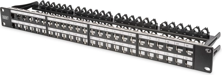 Modulaire patchpanel Digitus met hoge dichtheid, 19" 48x Keystone, afgeschermd, 1U, zwart