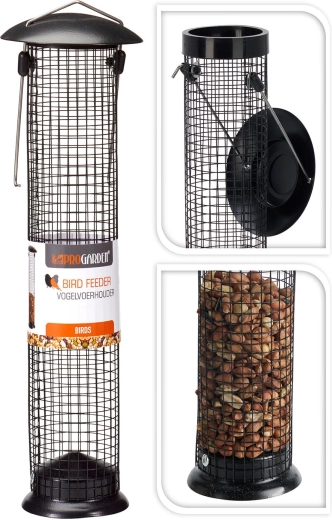Hangend vogelvoederhuisje voor noten 9 × 35 cm zwart - 1 stuk