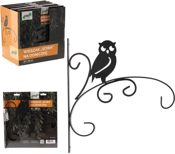 Muurhouder voor bloempot Uil 30 × 28 cm, zwart metaal