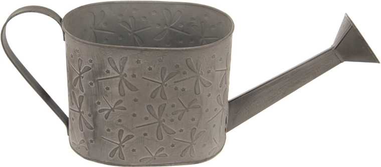Decoratieve metalen gieter met libellenmotief, grijs