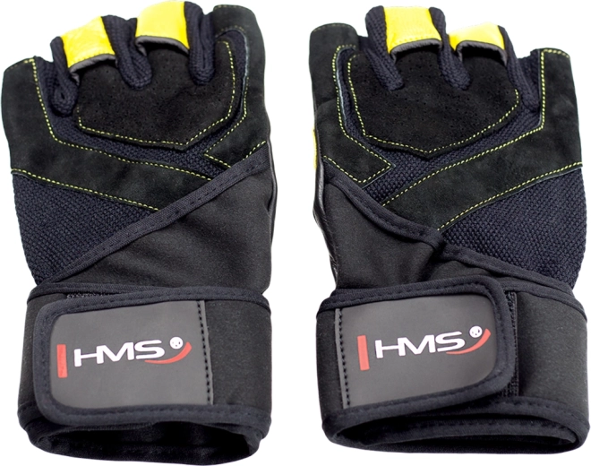HMS fitnesshandschoenen met polsomwikkeling, geel – S