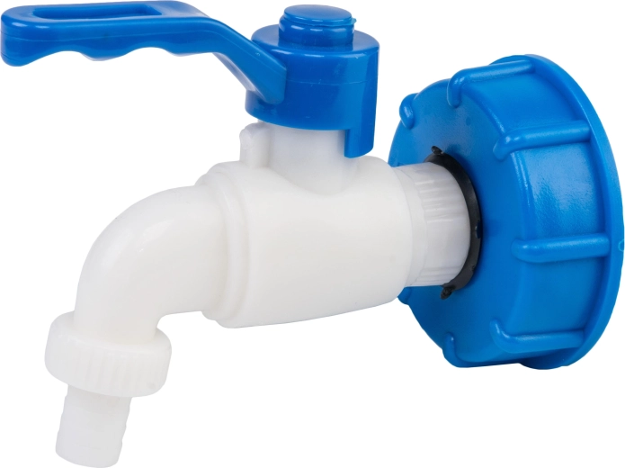 Kunststof ventiel voor IBC met binnendraad S60x6 en kraan 1/2"