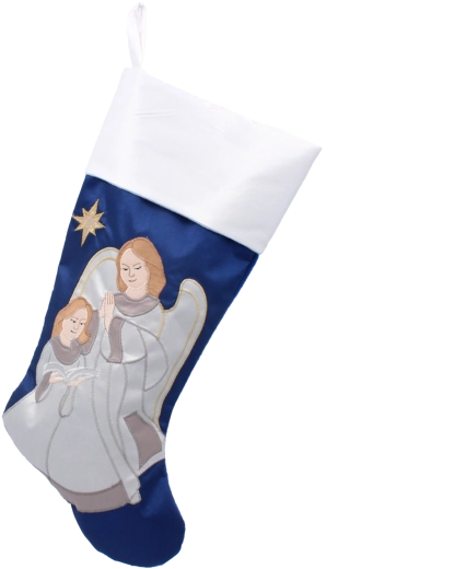 Kerstsok met engelen – textiele decoratie met ophanglus