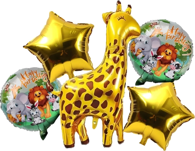 Set verjaardagsballonnen giraffe, diertjes, 5 stuks