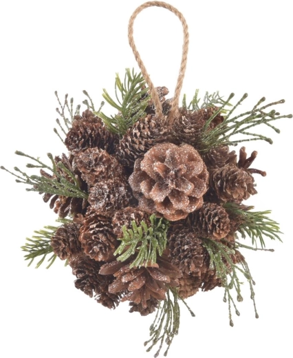 Hangende decoratieve bol in dennenappel-look (pinie) 16 cm