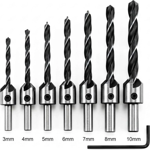 Set houtboren met verzinkboor 3–10 mm