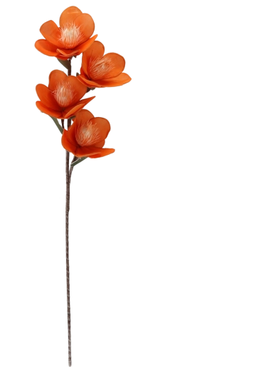 Decoratieve kunstmagnolia – oranje, 4 bloemen, 93 cm